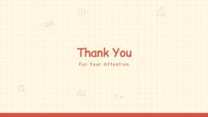Teacher education presentation template thank you slide with centered text on grid background and red footer bar.