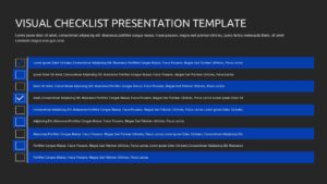 Presentation slide with stacked horizontal blue checklist bars and left-aligned square checkboxes for task tracking.