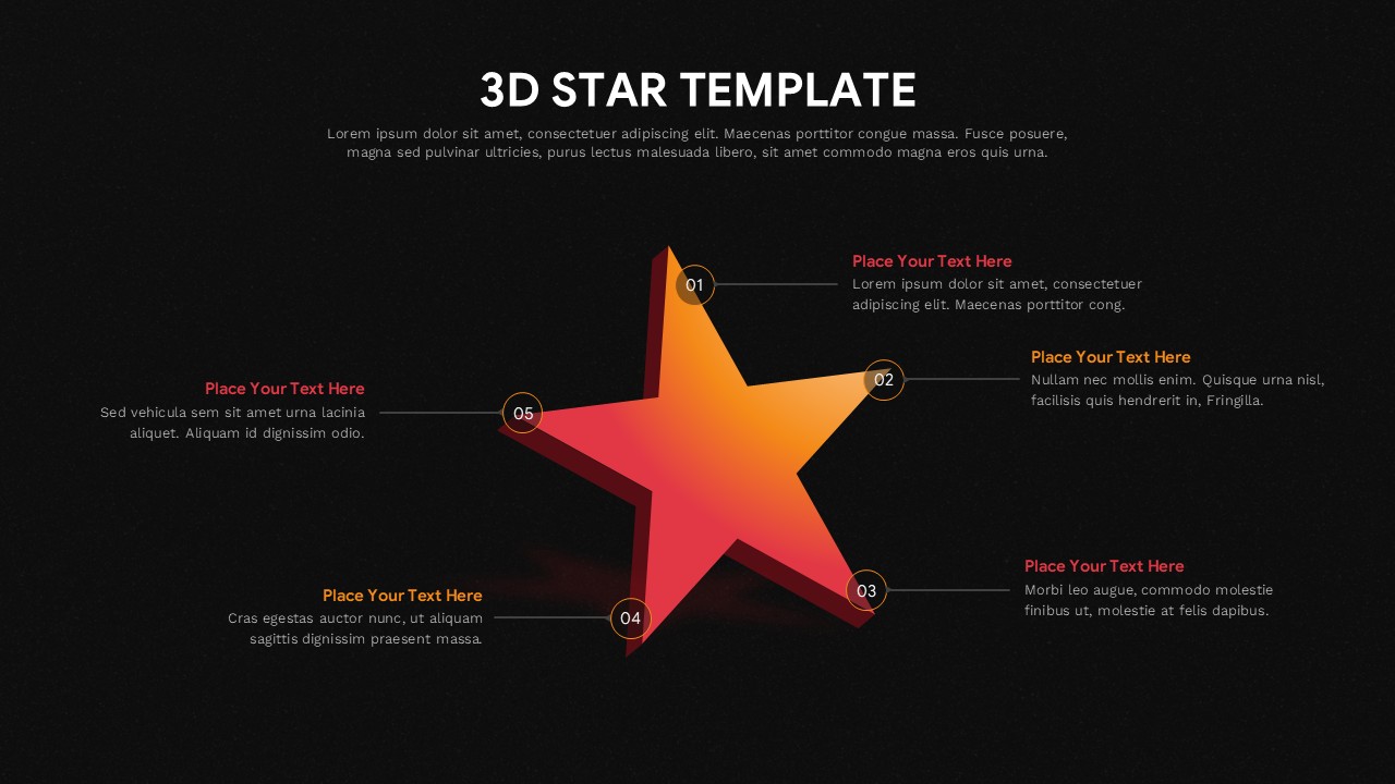 3D orange star diagram with 5 numbered connection points on dark background