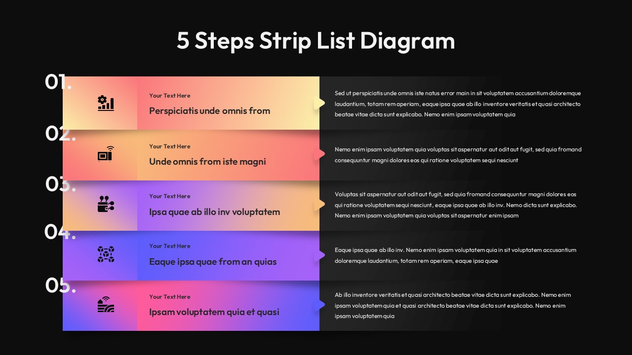 5 Steps Strip List Diagram for PPT & Google Slides | SlidesDepot