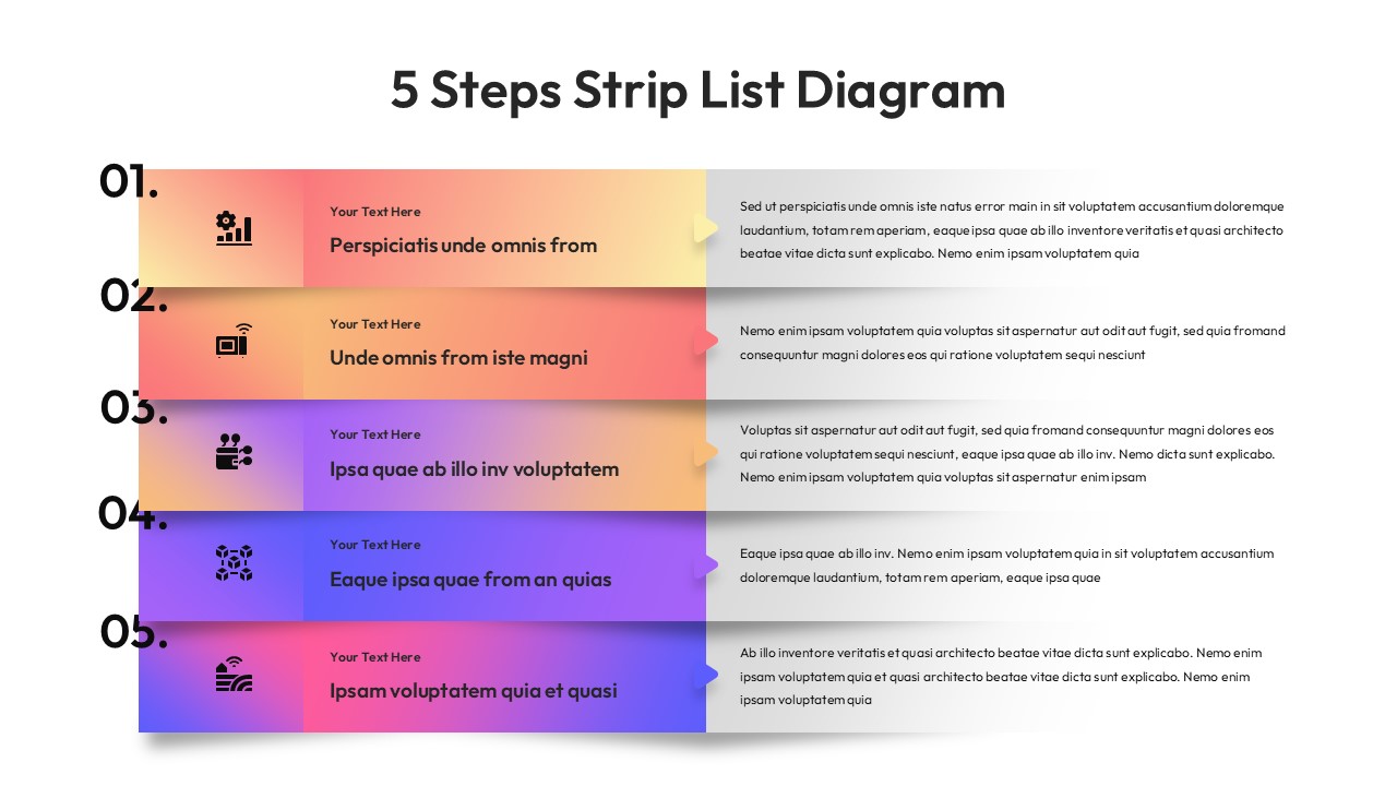 5 Steps Strip List Diagram Powerpoint And Google Slides Templates ...