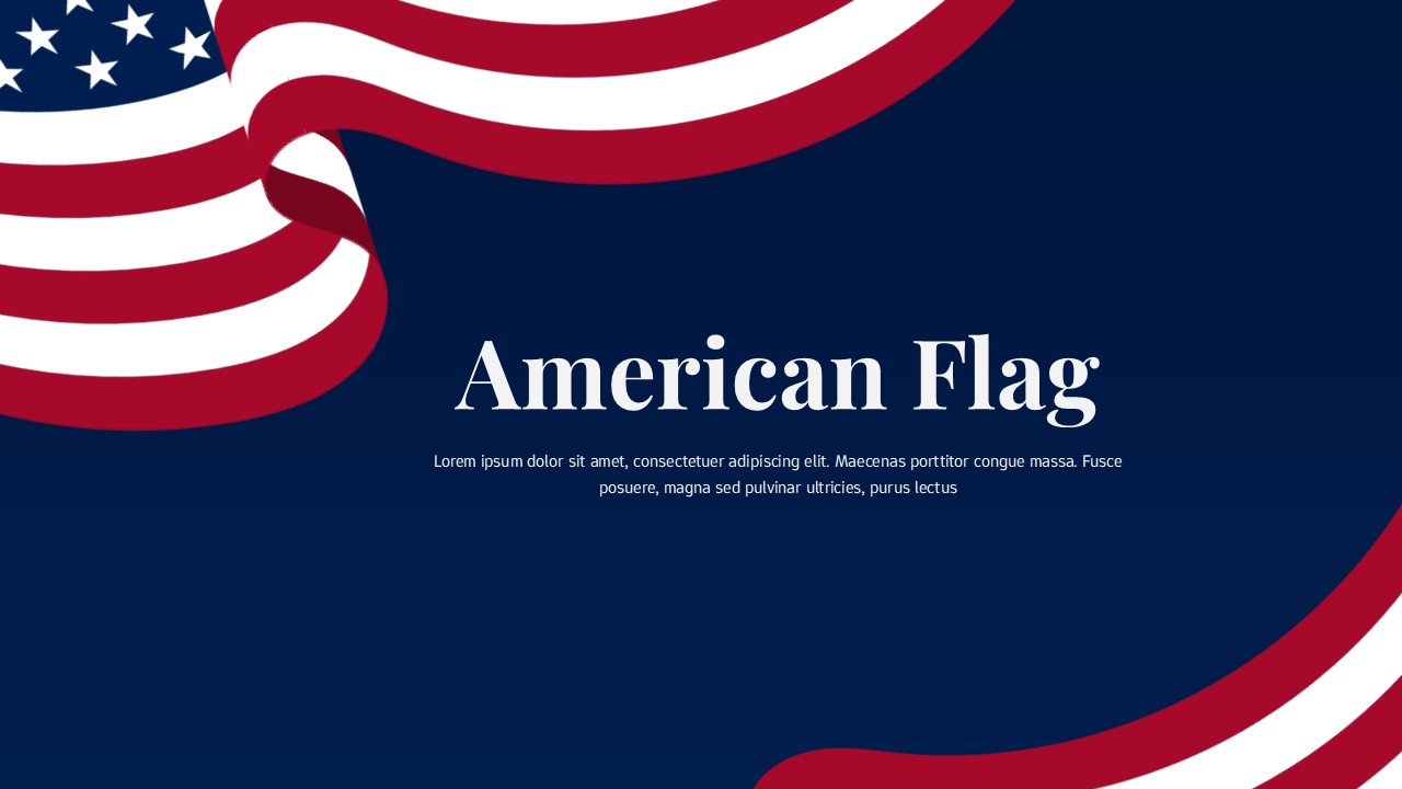 PowerPoint template with flowing American flag design and white text area