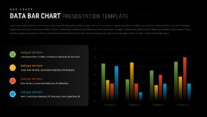 Dark theme data bar chart template with colored legend sidebar and grouped bar chart on black background