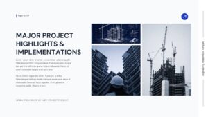 Engineering project highlights slide with construction imagery and detailed project showcase layout