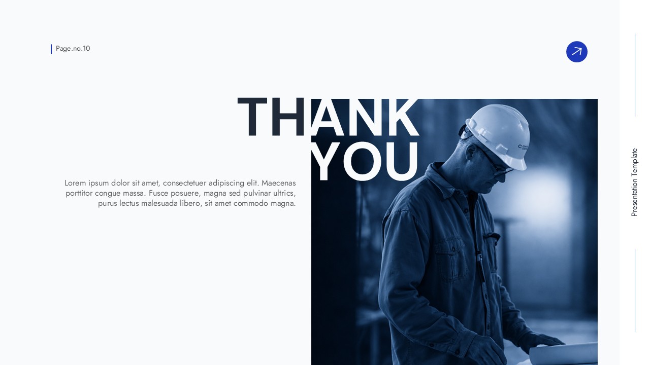 Engineering presentation thank you slide with professional worker image and clean closing design