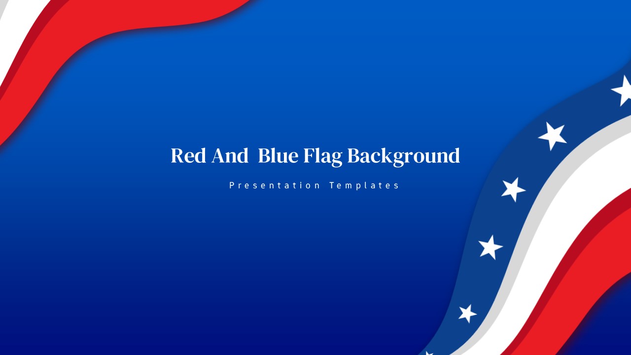 Patriotic PowerPoint title slide with red ribbons, white stars, and blue background for government presentations