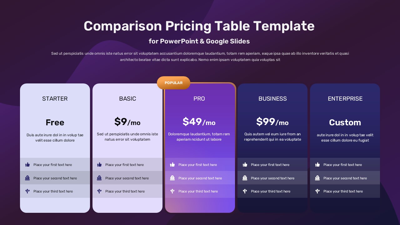 Comparison Pricing Table Template - Pricing Comparison Table Template