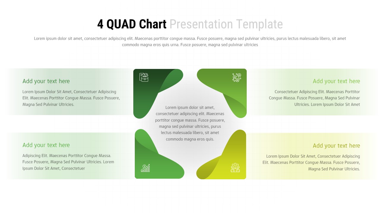 4 quad chart PowerPoint template with green puzzle piece matrix design for strategic business presentations