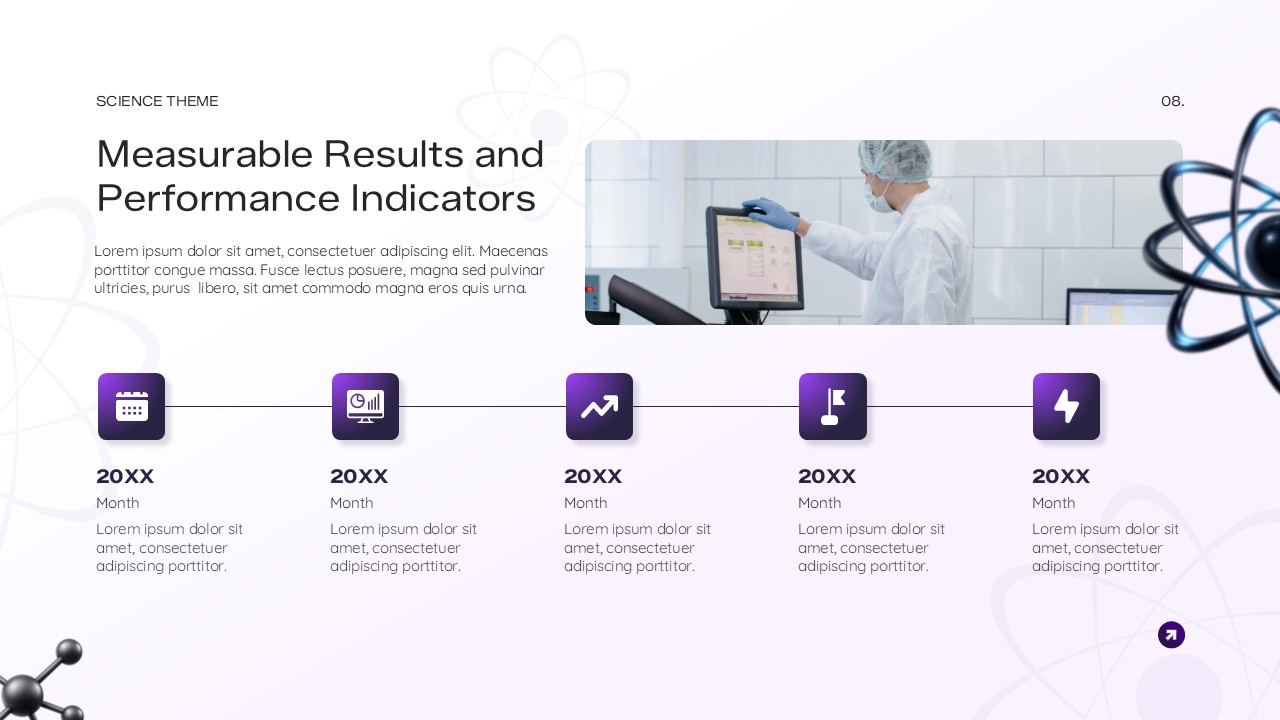 Results slide with clinical setting and timeline format layout
