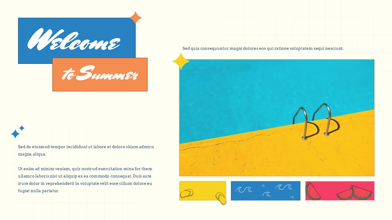 About section slide with palm trees and text layout for summer travel or vacation planning presentations