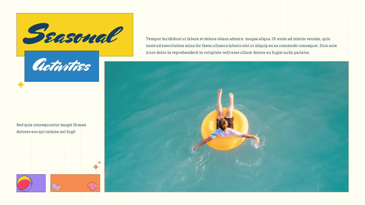 Summer inspirations slide with photo grid showing tropical scenes for lifestyle or travel marketing presentations