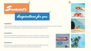 Photo gallery slide template displaying summer vacation memories in grid format for travel or event presentations