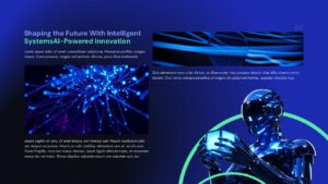 Technical slide with green matrix code and neural network patterns