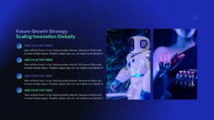 Thank you slide with robot figure on blue background