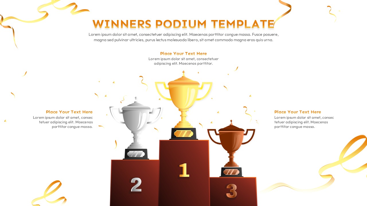 Clean white background podium template with orange accents - ideal for bright, accessible winner announcements and contests