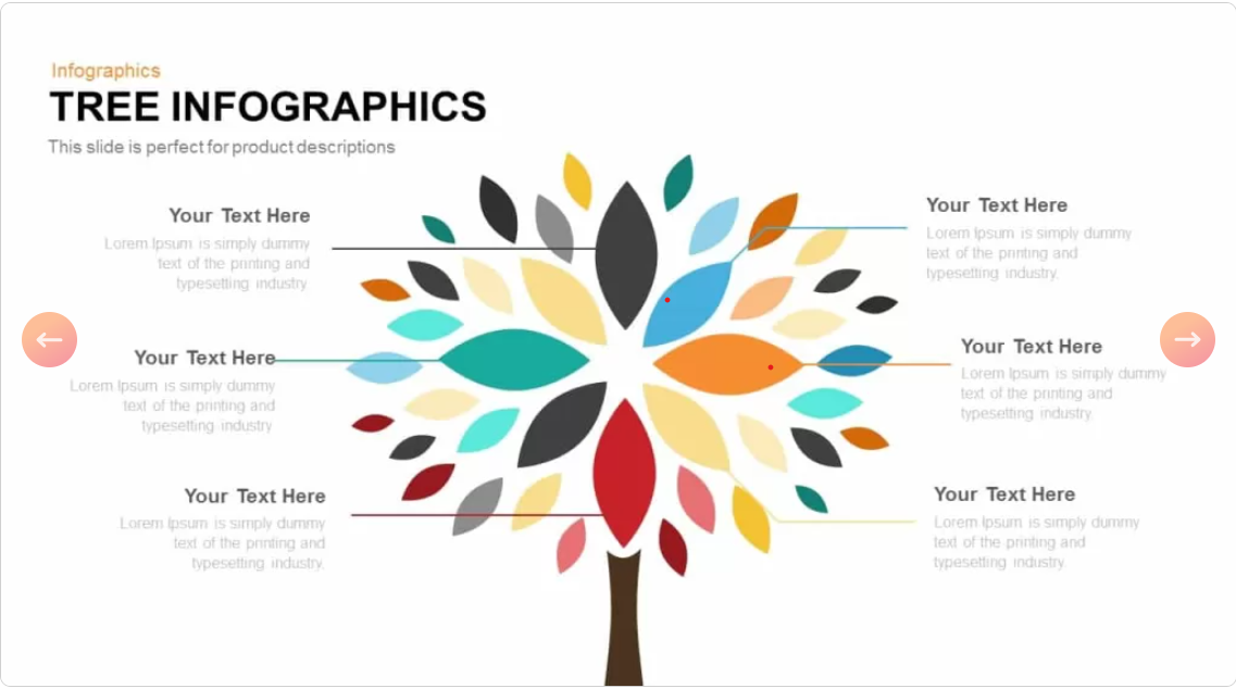 modern tree infographic layout with multicolored leaves used to display multiple concepts and structured information