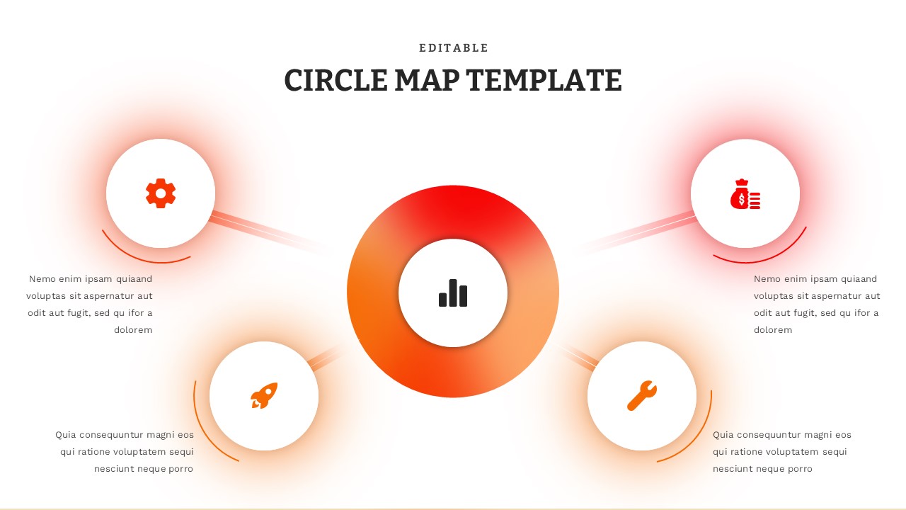Circle map template with orange center hub and four connected white circles