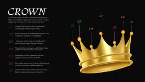 Crown infographic template with 7 numbered points on black background