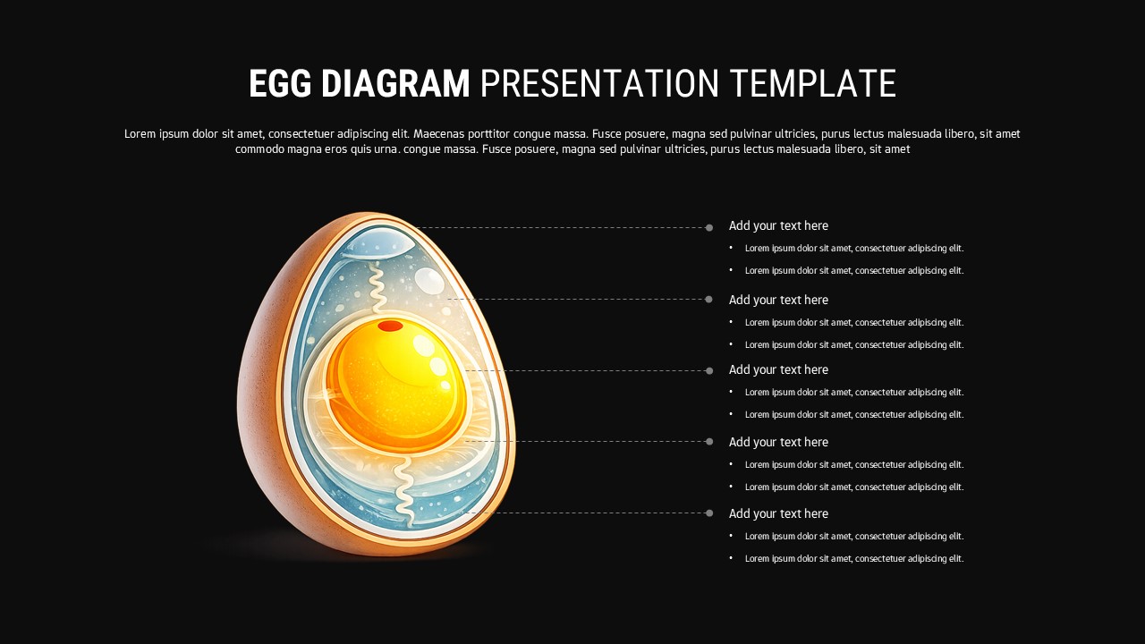 Dark-themed egg diagram perfect for corporate training sessions explaining layered business strategies and development