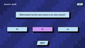 Chemistry quiz slide showing element symbol question with Au highlighted