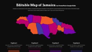 Editable Jamaica map template with color-coded regions on dark background