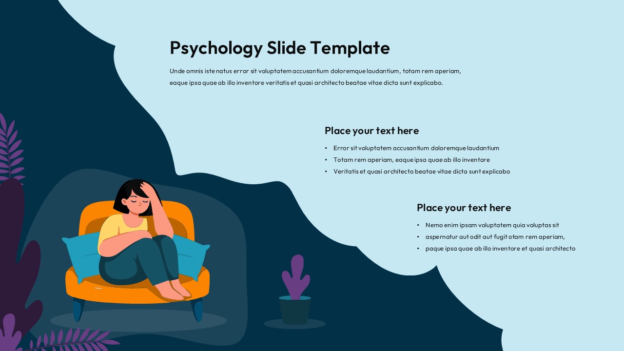 Mental health Google Slides template with light blue background and psychology-themed illustration design
