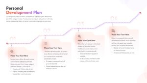 Personal development timeline template with 4 ascending steps, coral to purple gradient, light background