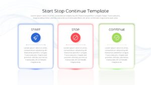 Light themed Start Stop Continue template with three pastel colored cards