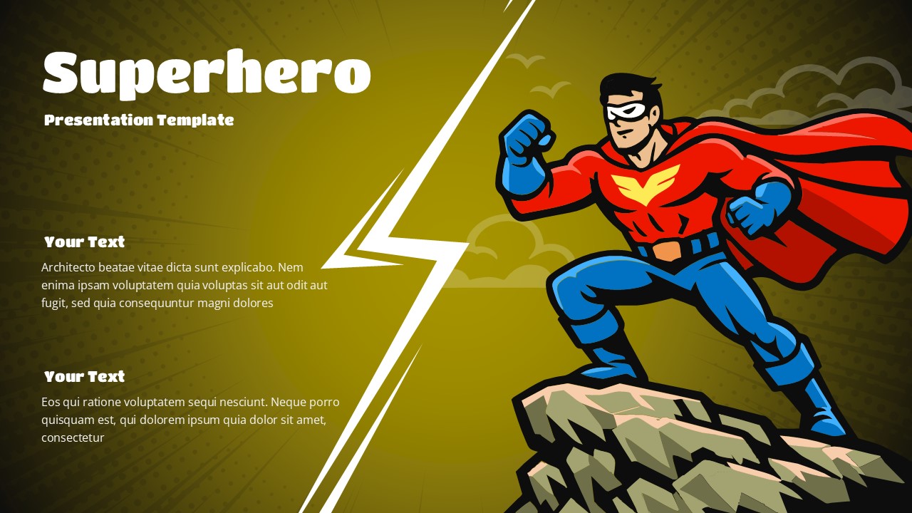 Dark variant superhero template with olive background and lightning design - professional alternative for leadership presentations