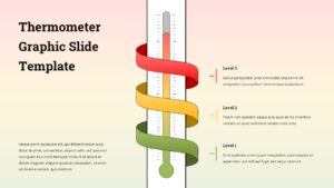 Thermometer infographic PowerPoint template with 3 colored levels for tracking progress, goals, or performance metrics