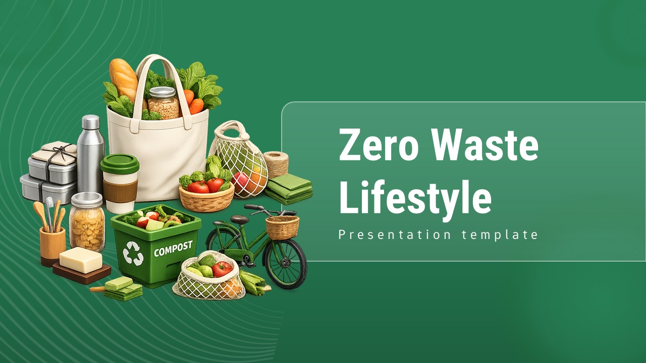 Professional zero waste presentation title slide with eco-friendly products for sustainability workshops