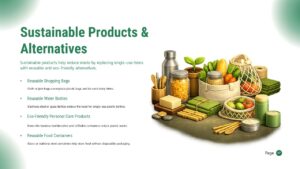 Product alternatives showcase featuring sustainable swaps for everyday items and materials