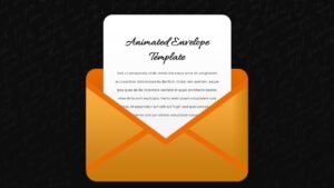 Dark animated envelope Google Slides template with orange envelope and white letter on black background