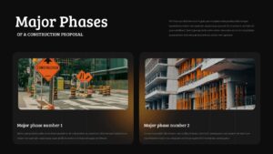 Major phases slide with two-column layout showing construction images and phase description text areas