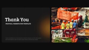Thank you closing slide with construction workers image and template subtitle on dark background