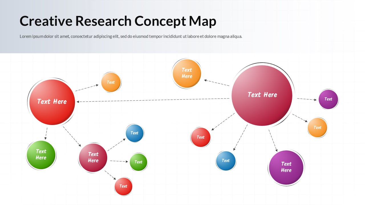 Colorful concept map template with connected nodes on light background