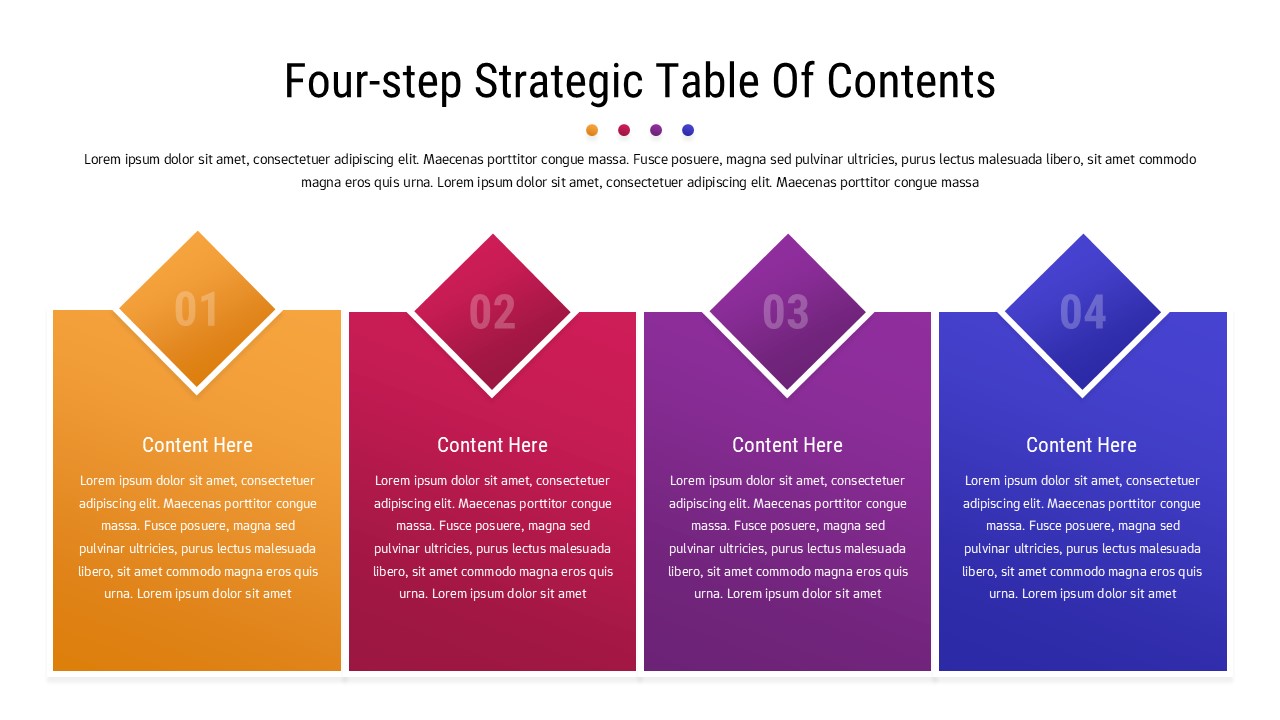 Strategic planning template with 4 colorful sequential steps helping executives organize complex business processes