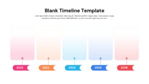 Light timeline template showing 5-year roadmap from 2022-2026 with colorful milestone boxes for strategic planning
