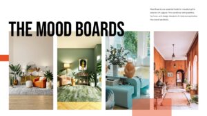 Four-image mood board grid showcases diverse interior color schemes and styles for client inspiration and exploration