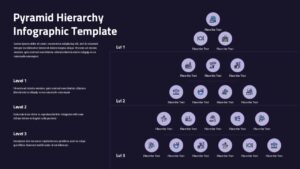 Dark theme pyramid hierarchy infographic template with multi-level structure for professional business presentations