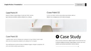 Case study slide with three text blocks and central banner image