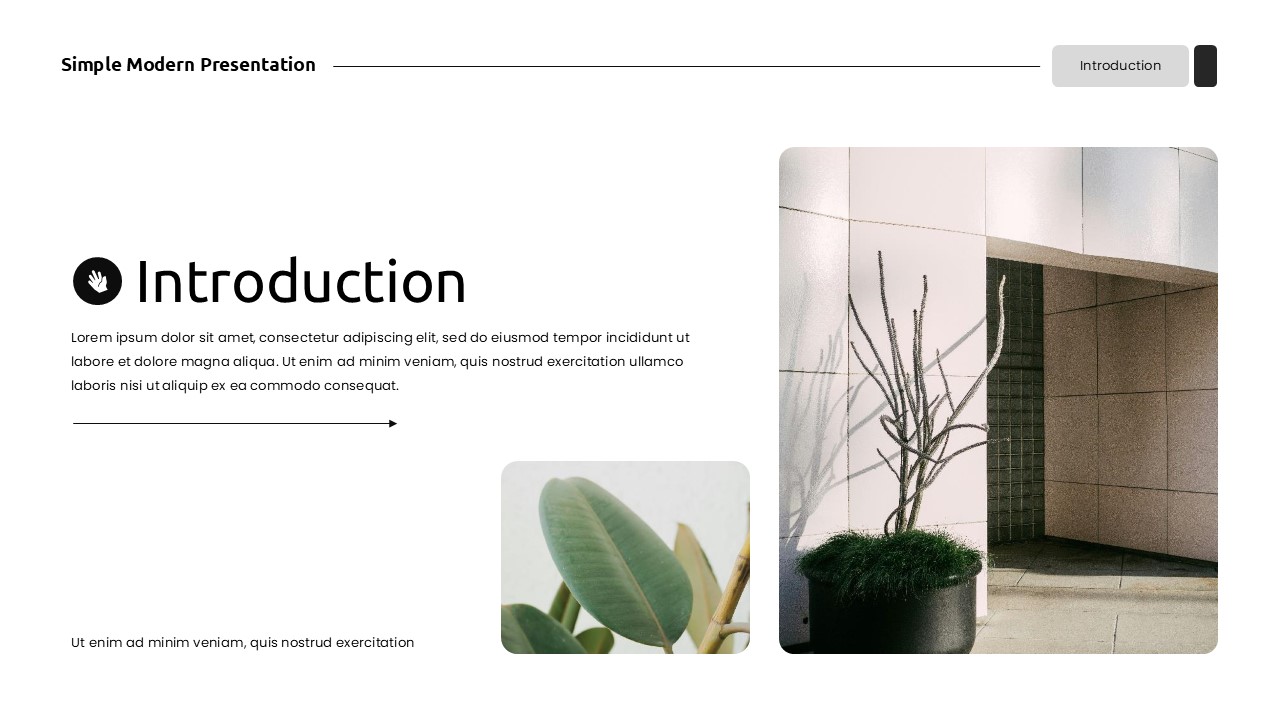 Split layout introduction slide with text content and office images
