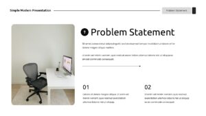 Problem statement slide with office desk image and numbered points