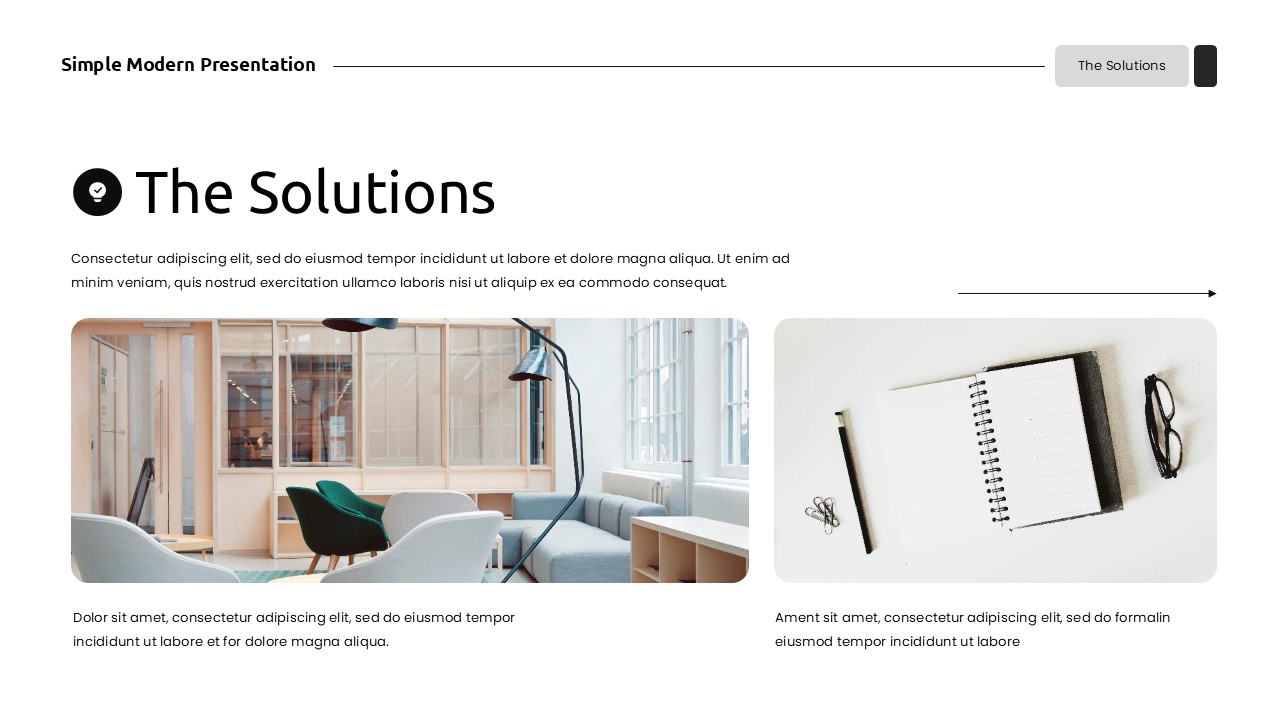 Solutions slide with dual office environment images and descriptions