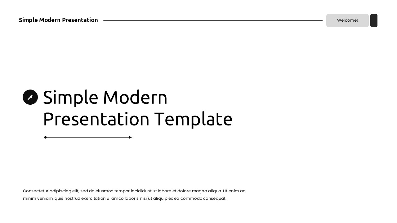 Clean title slide with centered text and decorative arrow element