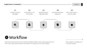 Five-step workflow diagram with icons and connecting curved lines