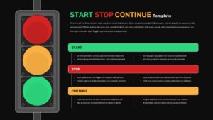 Dark theme Start Stop Continue template with traffic light design for professional business strategy meetings