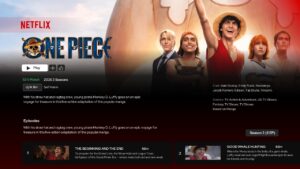 Content detail page showing One Piece anime with play button and description
