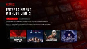 Content showcase slide with movie thumbnails and entertainment without limits text