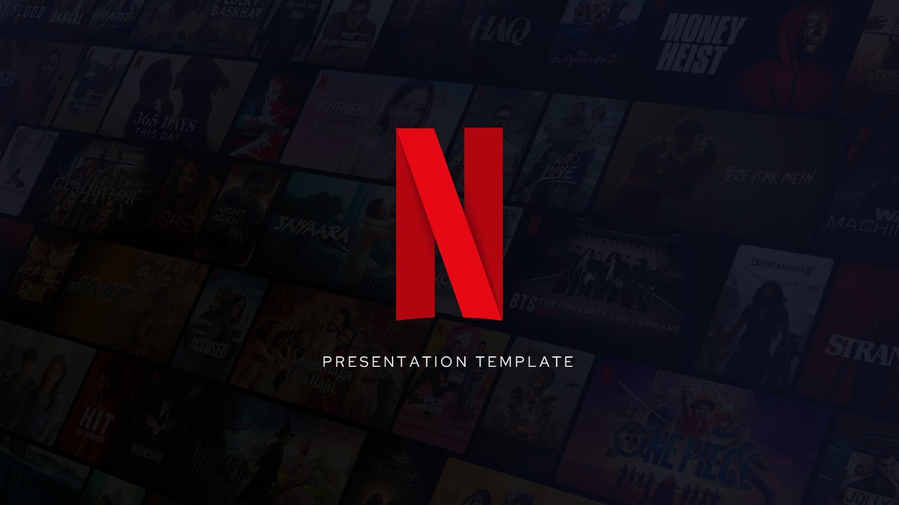 Netflix-style presentation cover slide with red logo on dark background